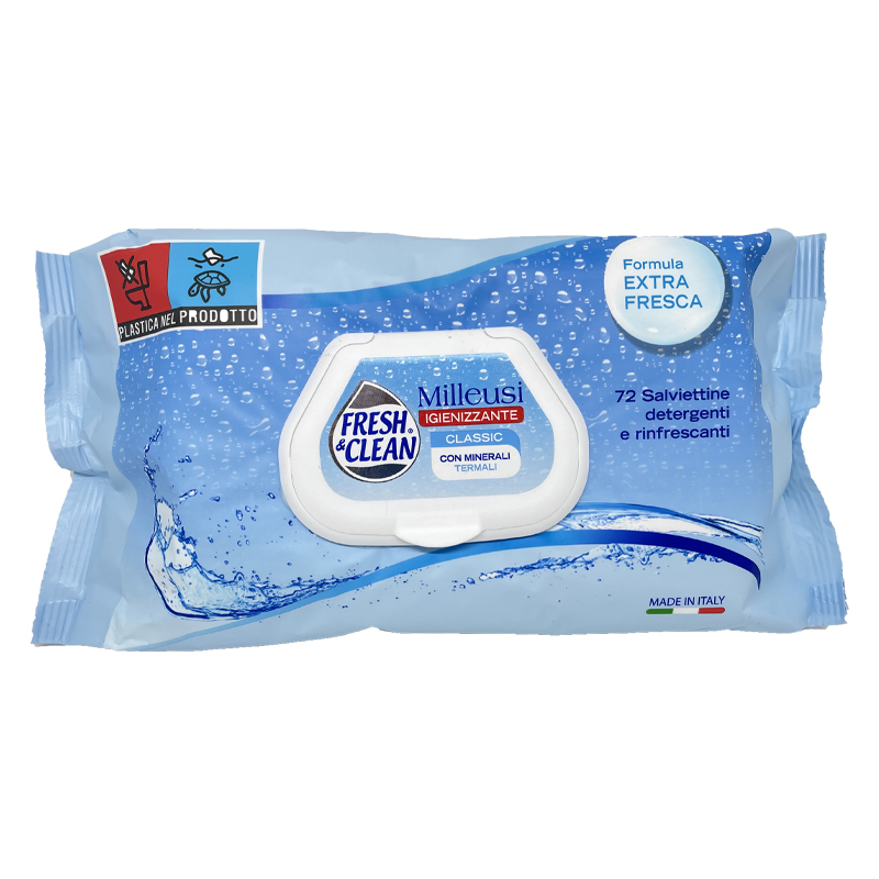 FRESH & CLEAN Salviettine Milleusi Classic Igienizzanti Umidificate,  detergenti e rinfrescanti - 72 pezzi