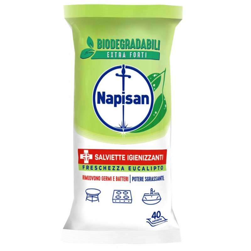 NAPISAN Salviette Multisuperfici Biodegradabili Igienizzanti Eucalipto – 40  pz - Profumeria Online